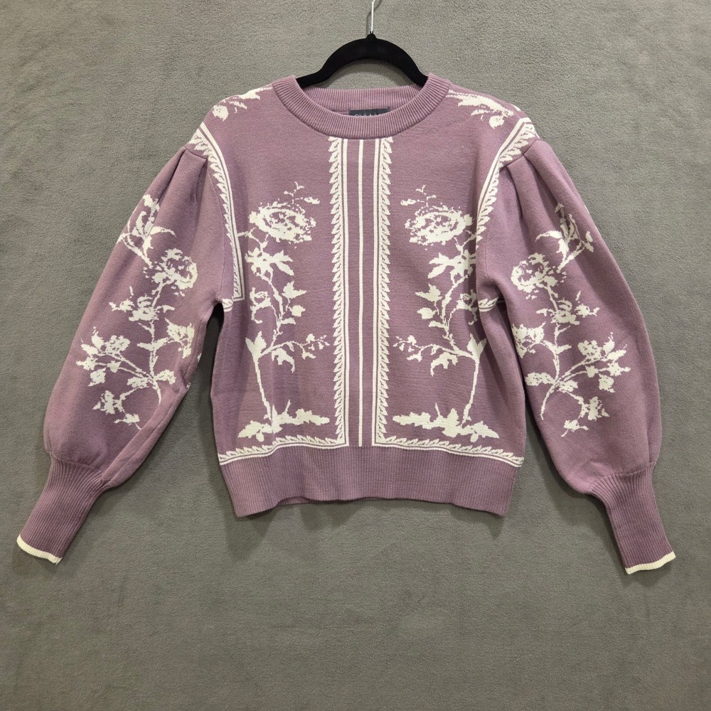 Pixi + Ivy Floral Puff Sleeve Sweater Women Small Cottage Romantic‎ Coquette